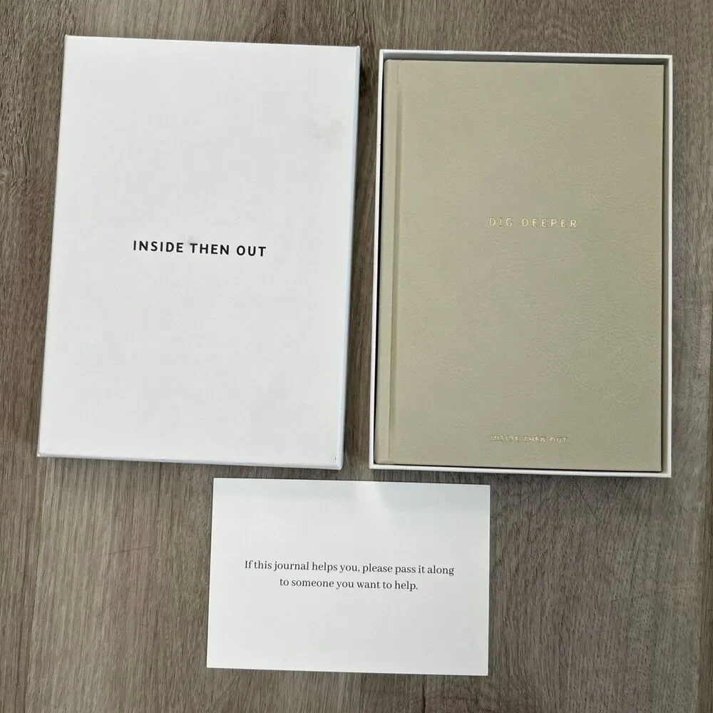Inside Then Out Dig Deeper Journal Daily Guided 180 Prompts Faux Leather w/ Box